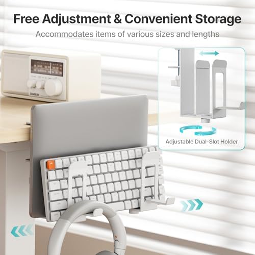 PEGZONE Laptop Stand Vertical, 2-Slot Under Desk Laptop Holder, White