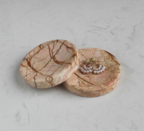 Natural Pink Marble Soap Dish, Round Small Jewelry Dish, Sponge Holder for Bathroom, Kitchen