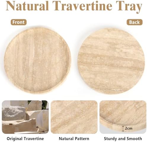 Natural Travertine Vanity Tray - Decorative Stone Marble Tray for Bathroom Countertop, Elegant Organizer for Home Decor,