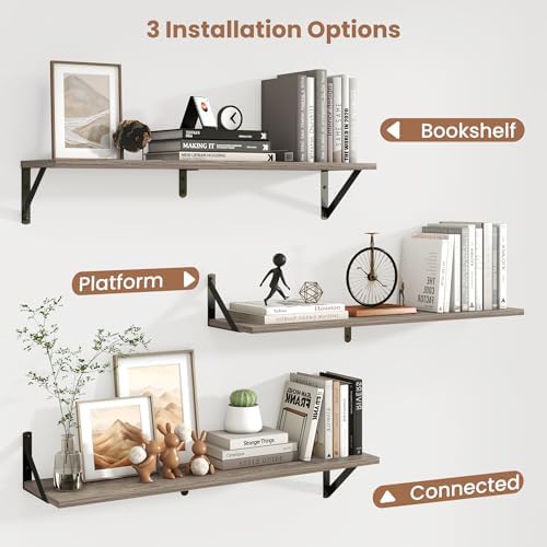 Axeman 32 Inch Floating Shelves, 8 Inch Deep Grey Wall Shelves Set of 2