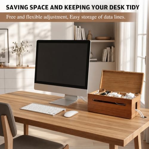 Novabright Wood Double Layer Cable Management Box 15.75 x 6.57 x 6.7 Inches