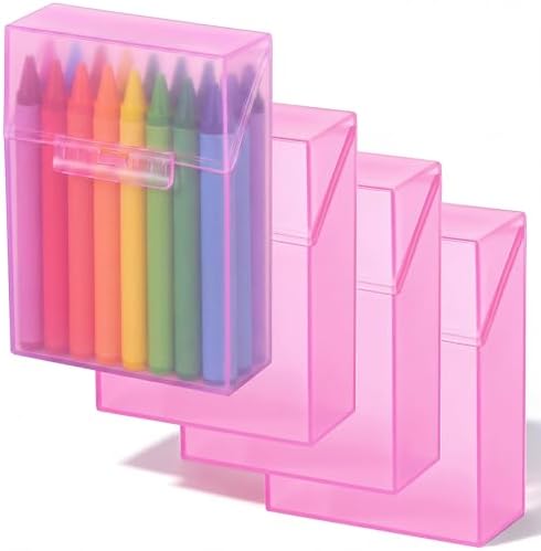 Clabby 4 Pcs Clear Plastic Crayon Boxes Hold 24 Count, Pink
