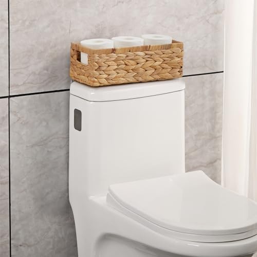 Vagusicc Water Hyacinth Wicker Storage Basket With Handles, Toilet Paper Basket for Tank Top, Small Baskets for Organizing Shelves, 2-Pack