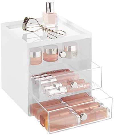 mDesign Makeup Organizer Storage Station Cube with 3 Drawers for Bathroom Vanity, Cabinet, Countertops - Holds Lip Gloss