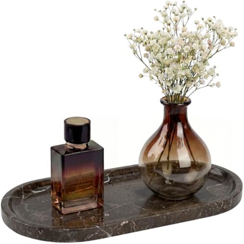 YKAJO Dark Emperador Oval Marble Tray, 11.8x5.9 Vanity Perfume Organizer