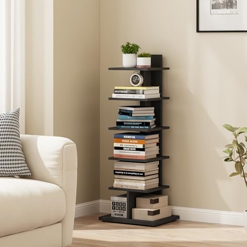 TUTOTAK Book Shelf, Narrow Spine Bookshelf, 6-Tier Bookcase for Small Space