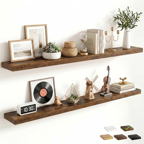 FLYJOE 55 Inch Floating Shelves for Wall Set of 2, 6.5" D Wood Grain Bathroom Shelves with Invisible Brackets, Easy Inst