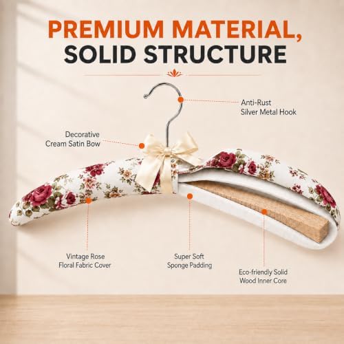Long Floral Padded Hangers for Women Clothing, Sweaters, Clothes, 10 Pack
