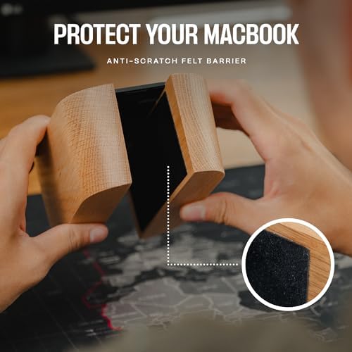 COREMINDED Adjustable Vertical Laptop Stand for Desk, Wooden Laptop Holder, MacBook Pro Stand, Wood Mac Air Dock (Solid 
