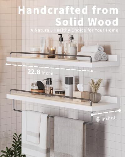 Seocry Bathroom Shelves, Wall Shelf Set of 3, Floating Shelves, Shelves for Room Wall, Bathroom Decor (White Grey, 23.1 