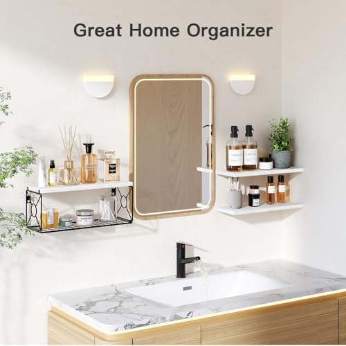 Amada Bathroom Shelves with Storage Basket, Set of 3, White