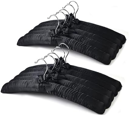 Black Satin Padded Sweater Hangers 10 Pack, Blouse Hanger with Thick & Soft Foam for Bridal Wedding Dress Lingerie, Smoo