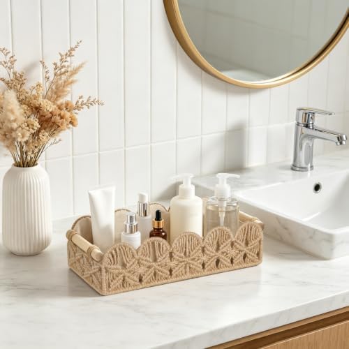 Mkono Macrame Storage Basket, Toilet Paper Holder Boho Decor, 2 Pack Brown