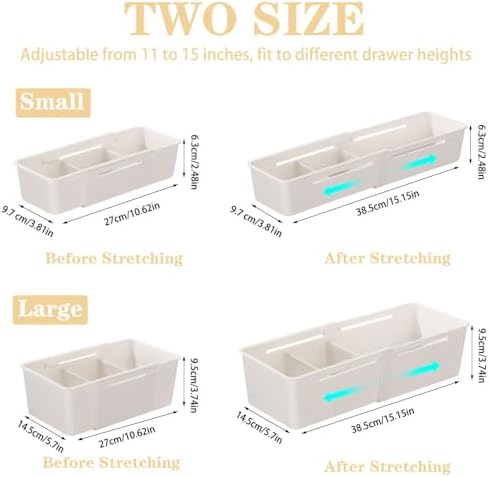 Expandable Storage Drawer Organizers Sliding Bin Plastic Desk Drawer Trays with Removable Dividers Adjustable Makeup Sto