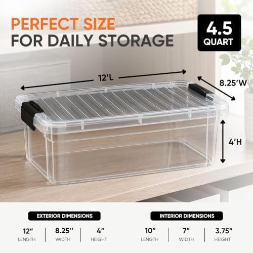 Superio 4.5 Quart Clear Plastic Storage Containers with Lids, Stackable Organizer Bins, BPA-Free Storage Boxes for Home,