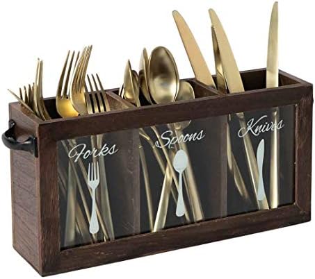 BLU MONACO | Wooden Silverware Caddy with Handle | Wooden Cutlery Organizer for Countertop | Cutlery Caddy for Parties T