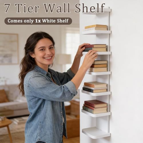 Versatile 7 Tier Wall Shelf Unit, Floating Lack Wall Shelf, White