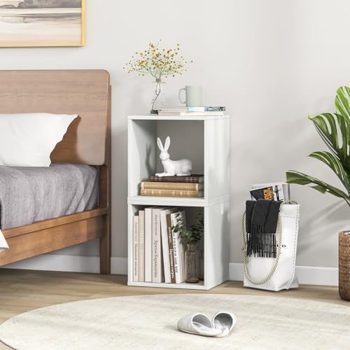 Giantex 4 Cube Bookshelf Organizer, 2-Tier Stackable Cube Storage Organizer, Small Wooden Open Book Shelf with Anti-topp
