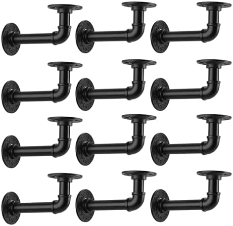 1/2" Pipe Shelf Bracket，12 Pack Wall Mounted Floating Shelf Bracket, Steam Punk Decor Hanging Wall Metal Bracket, Heavy 