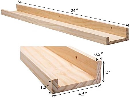 AZSKY Floating Shelves Wall Mounted Set of 2 Natural Wood Picture Shelves Wall Shelves for Bedroom Bathroom Living Room 