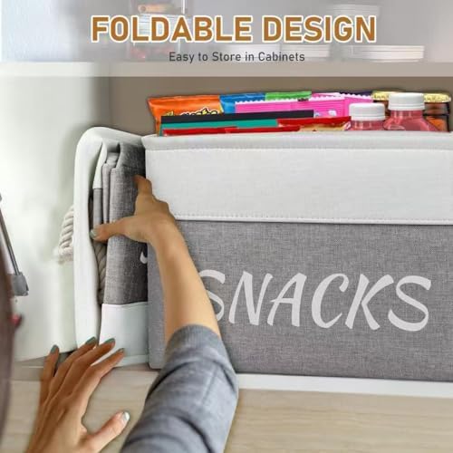 Snack Organizer for Pantry, Decorative Snack Basket with 10pcs Chip Clips, Snack Organizer for Desktop, Collapsible Shel