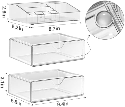 Bathroom Counter Organizer Clear - 3Pcs Stackable Makeup Countertop Organizer for Vanity - Multi-Purpose Skin Care Lipst