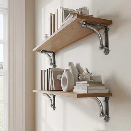 NACH Decorative Shelf Brackets, 2 Pack of 7 x 1.5 x 7 inch Antique Metal Cast Iron Shelf Brackets - Decorative Brackets 