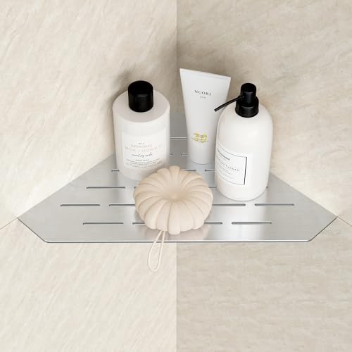 Brushed 10 Inch Corner Shower Shelf with Slot Design, 1 Pack