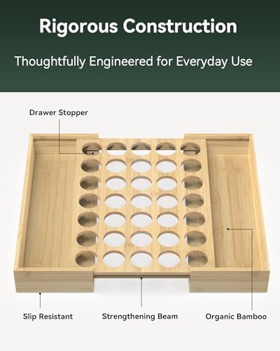 Expandable Bamboo Coffee Pod Drawer Holder 35 Pods