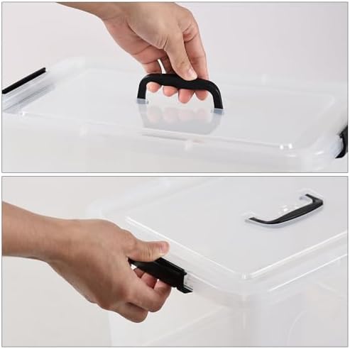 20 Quarts Stackable Plastic Storage Latches Box with Lid, Clear Latching Storage Bin with Handle, 4 Packs