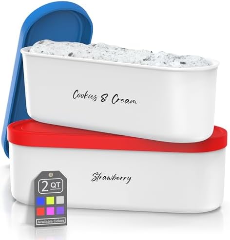BALCI Ice Cream Containers 2 Quart Set of 2 - (Blue/Red)