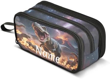 Custom Dinosaurs Roar Pencil Case Box Boys Girls Personalized Name Large Pencil Pouch Stationery Pen Bag Organizer for Kids Adults School Office