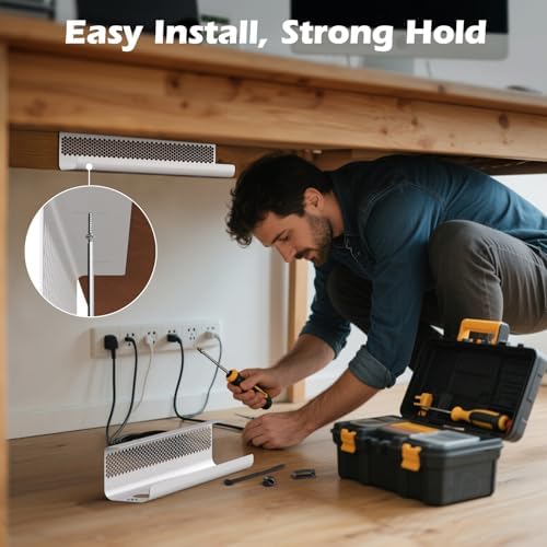 KHAMAL Cable Management Under Desk 26PCS - Cable Management Tray Kit Ventilated Hexagonal Design with Cable Clips, Wire 