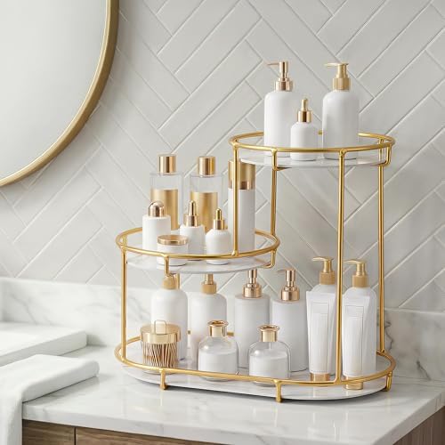 HBlife Makeup Organizer for Vanity, 3 Tier Metal Bathroom Countertop Organizers Skin Care Storage, Bathroom Counter Shel