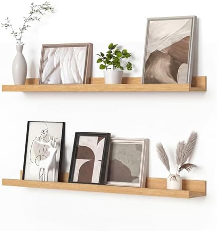 Heimlove Picture Ledge Shelf, Floating Shelves Set of 2, 31.5Inches Picture Shelf for Wall with Ledge, Kids Bookshelf Wa