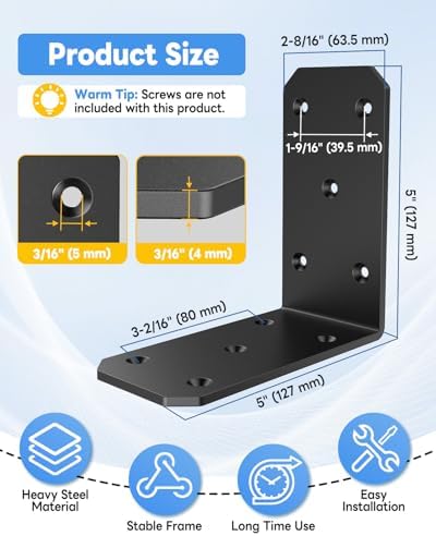 5 Inch Heavy Duty L Brackets, 90 Degree Bracket, Black-16 Pcs