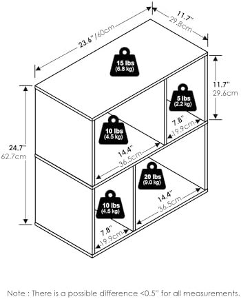 Furinno DALY Book Shelf, 4-Cube Bookshelf, Cube Storage Organizer Bookcase with Irregular Compartments, 11.7 x 23.6 x 24