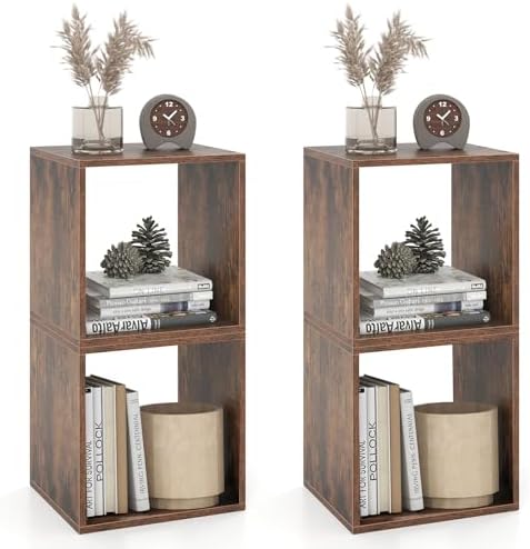 2 Stackable Cubes Bookcase, Wooden Cubby Storage Organizer