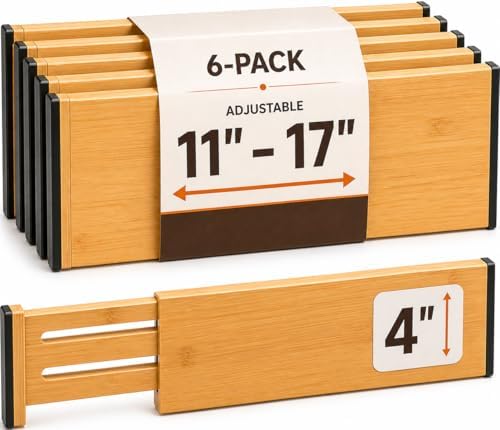 6-Pack Deep Drawer Dividers 4-Inch High Dresser Drawer Organizer, Bamboo