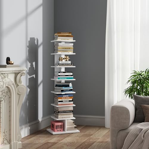 TUTOTAK Book Shelf, Narrow Spine Bookshelf, 8-Tier Bookcase for Small Space