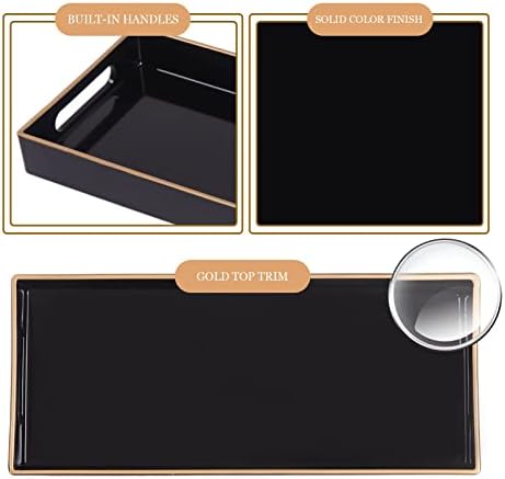 MAONAME Black Bathroom Vanity Tray, Rectange Toilet Tank Trays with Handles