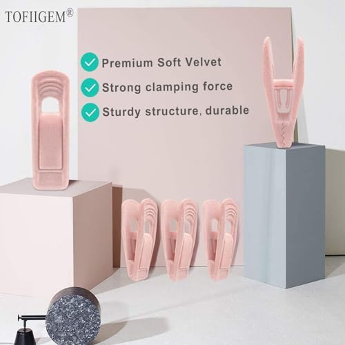 TOFIIGREM Light Pink Velvet Hangers Clips 20 PCS, Non-Slip Velvet Clip for Pant Skirt Velvet Hangers, Strong Flocking Hangers Clips