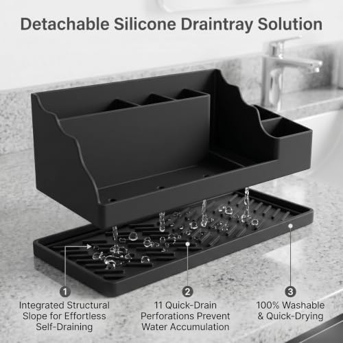Toothbrush Holder for Bathroom, Counter Organizer, Black