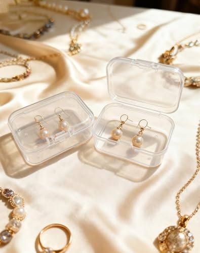LJY 100 Clear Rectangular Plastic Boxes, 55 x 40 x 20 mm for Jewelry