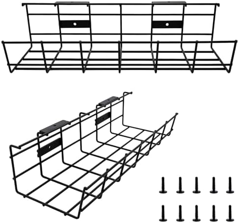 Under Desk Cable Management- 2 Pack Cord Organizer. Metal Wire Cable Management Tray for Office, Studio and Home. Super 