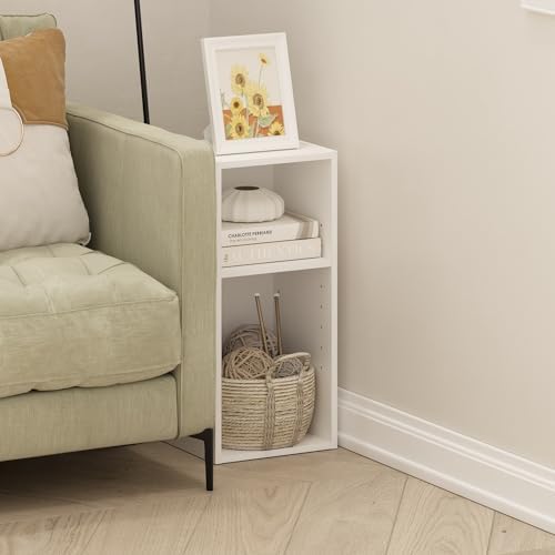 Furinno Fulda Book Shelf, 2-Tier Narrow Storage Cabinet, Bookcase with 10-in Width Storage Shelf, 9.3 x 9.8 x 21.2, for 