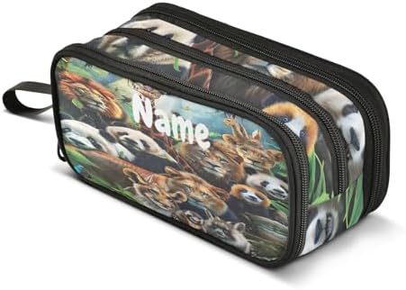 Custom Animals Pencil Case Box Boys Girls Personalized Name Large Pencil Pouch Stationery Pen Bag Organizer for Kids Adults School Office