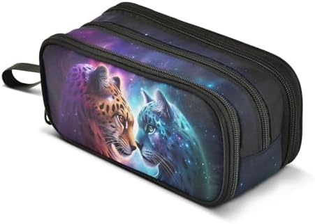 Cheetah Tiger Galaxy Pencil Case Box Boys Girls Large Pencil Pouch Zipper Compartments Big Capacity Stationery Pen Bag Organizer for Kids Teens Adults School Office