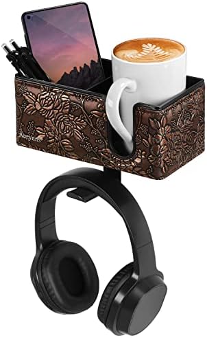 Under Desk Cup Holder Clamp on Cup Holder PU Leather Clip on Desk Organizer