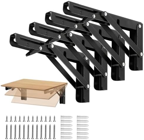Folding Shelf Brackets 8 inch Foldable Shelf Bracket Heavy Duty Collapsible Shelf Brackets DIY Wall Mounted Fold Down Ta
